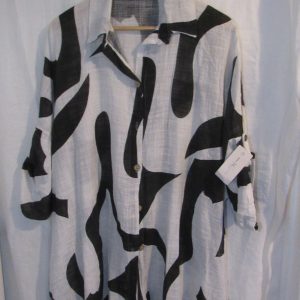 New Ladies Black White Swirl Button Up Cheesecloth Shirt One Size fits sizes 18 20 22