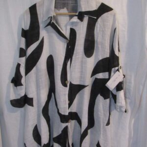 New Ladies Black White Swirl Button Up Cheesecloth Shirt One Size fits sizes 18 20 22