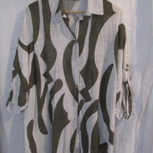 New Ladies Khaki White Swirl Button Up Cheesecloth Shirt One Size fits sizes 18 20 22