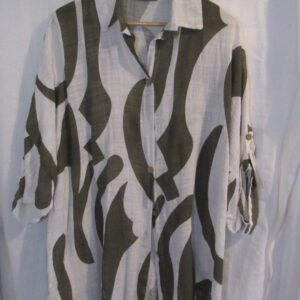 New Ladies Khaki White Swirl Button Up Cheesecloth Shirt One Size fits sizes 18 20 22
