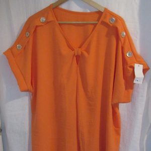New Ladies Orange V Neck Knott Top One Size fits sizes 16 18 20 22