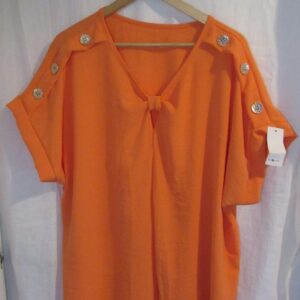 New Ladies Orange V Neck Knott Top One Size fits sizes 16 18 20 22