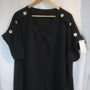 New Ladies Black V Neck Knott Top One Size fits sizes 16 18 20 22