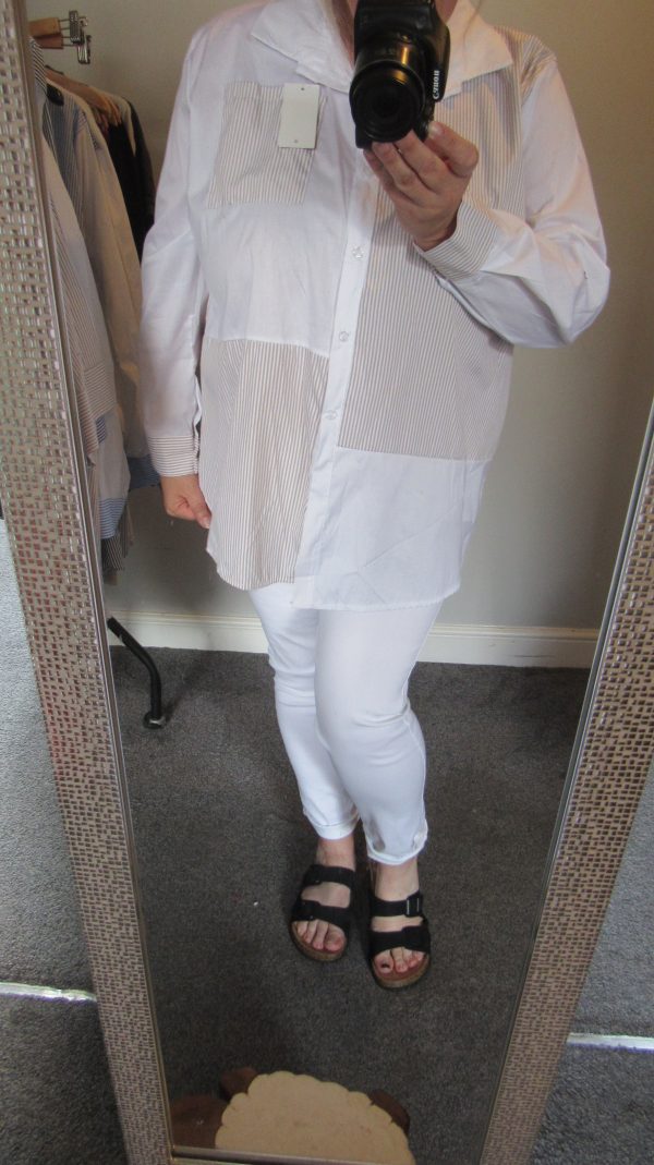 New Ladies Beige Striped Plus Size Button up Shirt One Size fits sizes 18 20 22 NON RETURNABLE - Image 7