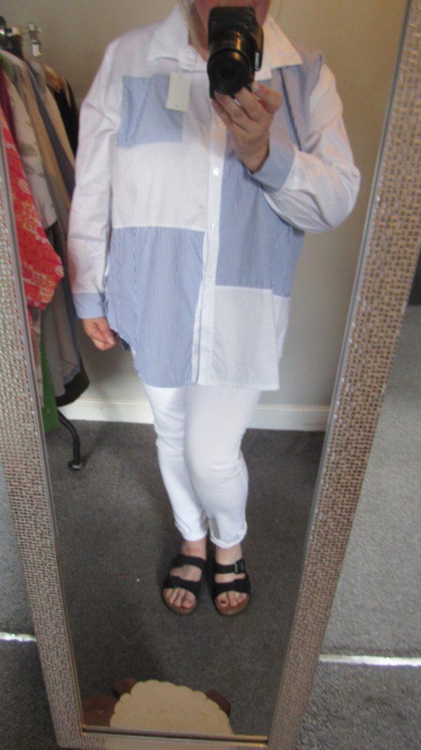 New Ladies Darker Blue Striped Plus Size Button up Shirt One Size fits sizes 18 20 22 NON RETURNABLE - Image 7