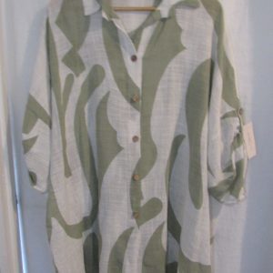 New Ladies Sage White Swirl Button Up Cheesecloth Shirt One Size fits sizes 18 20 22