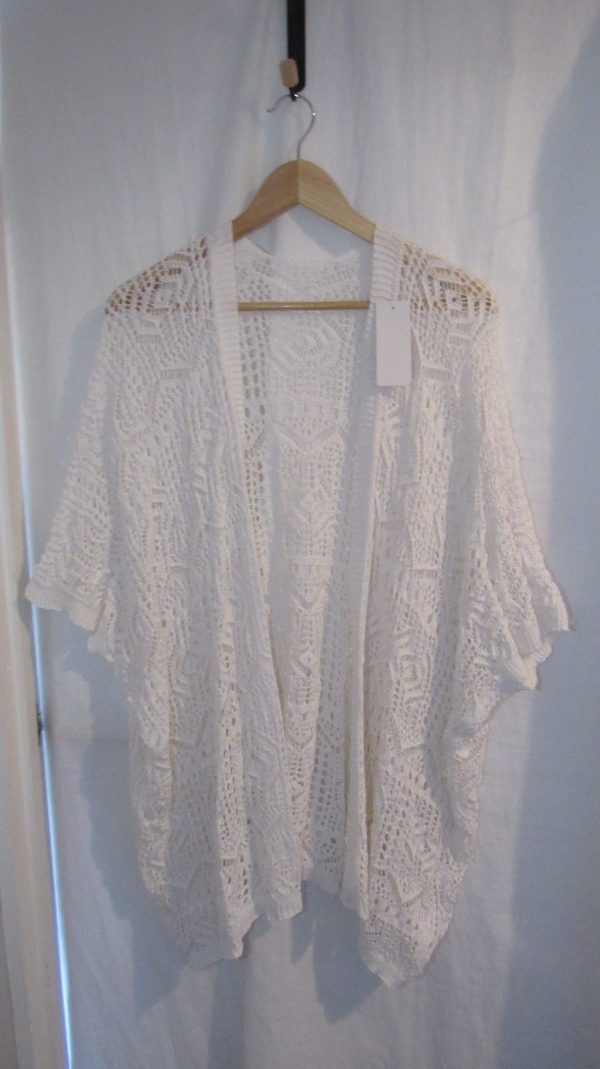 New Ladies White Lacy Open Cardigan One Size fits sizes 18 20 22 - Image 2