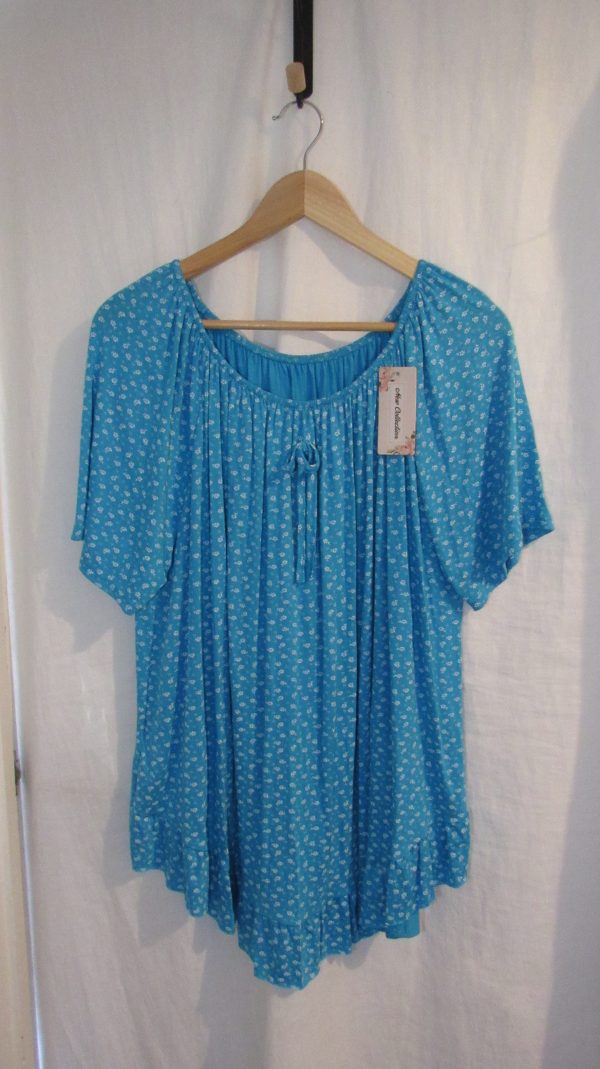 New Ladies Turquoise Floral Frill Top One size fits sizes 16 18 20 22 - Image 2