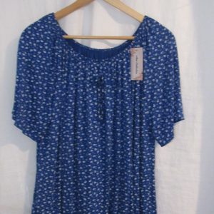 New Ladies Royal Blue Floral Frill Top One size fits sizes 16 18 20 22