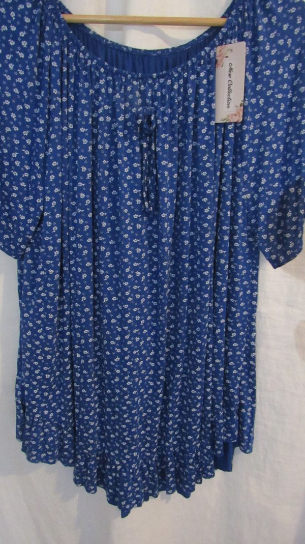 New Ladies Royal Blue Floral Frill Top One size fits sizes 16 18 20 22 - Image 4