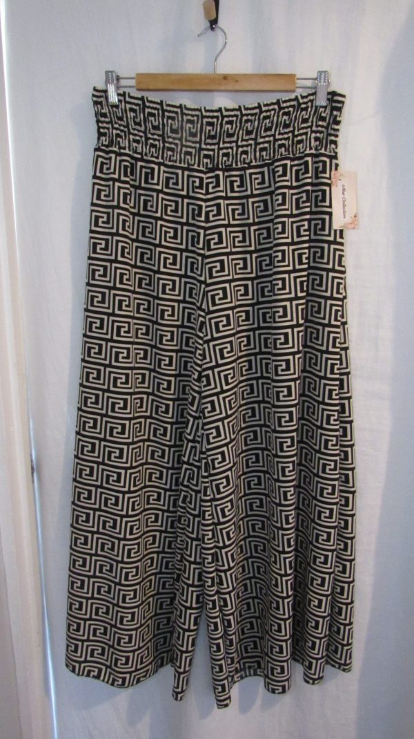 New Ladies Black Square Print Palazzo Wide Leg Trousers One size fits sizes 16 18 20 22