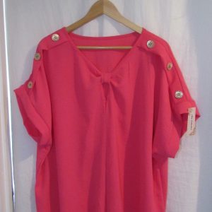 New Ladies Cerise Pink V Neck Knott Top One Size fits sizes 16 18 20 22