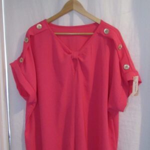 New Ladies Cerise Pink V Neck Knott Top One Size fits sizes 16 18 20 22