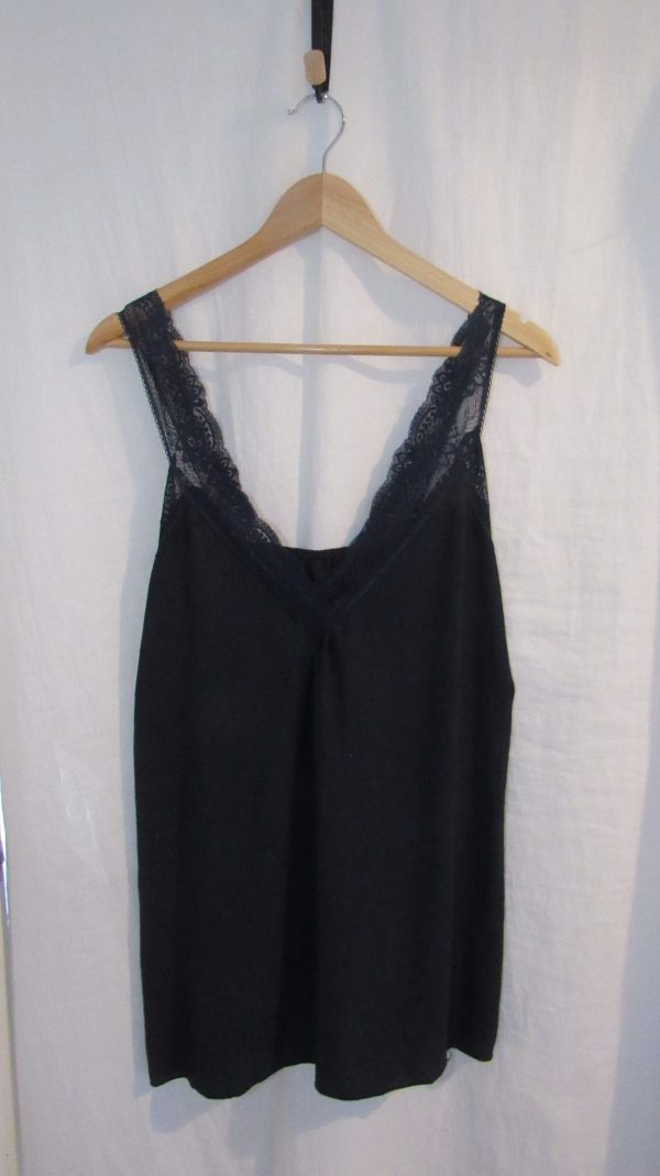 New Ladies Navy Blue Lace Sleeve V Neck Top One Size fits sizes 16 18 20 22 - Image 2