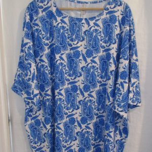 NEW Ladies Women Blue Print Round Neck Tunic Top One Size fits sizes 18 20 22 24 NON RETURNABLE
