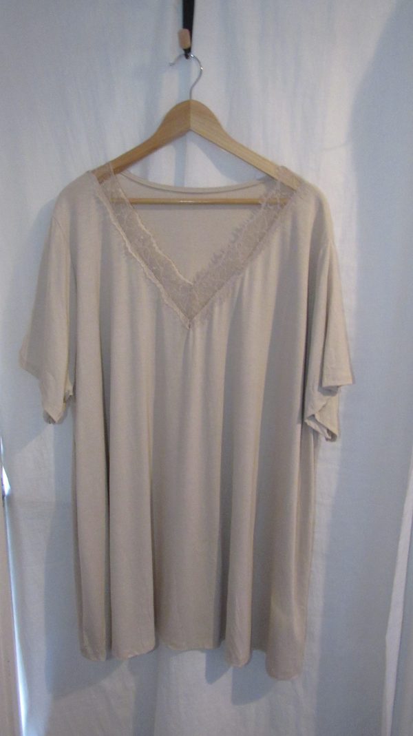 New Ladies Beige V Neck Lacy Tunic Top One Size fits sizes 18 20 22 NON RETURNABLE