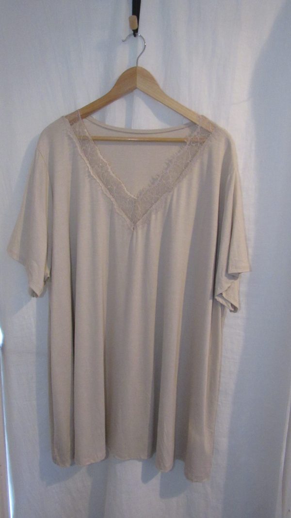 New Ladies Beige V Neck Lacy Tunic Top One Size fits sizes 18 20 22 NON RETURNABLE - Image 3