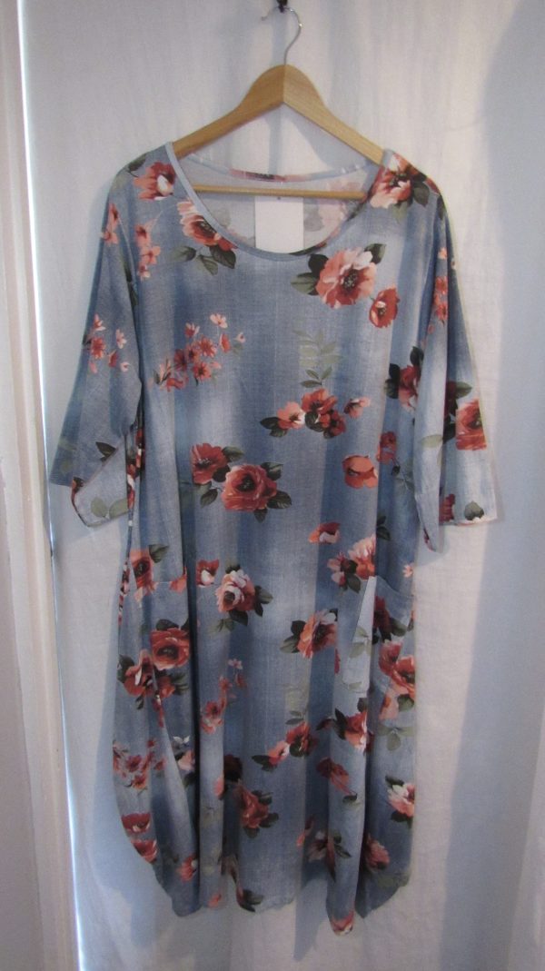 New Ladies Lighter Blue Rose Dress One Size fits sizes 18 20 22 24