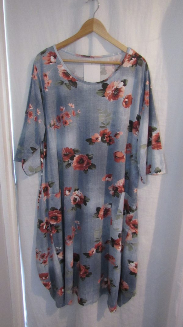 New Ladies Lighter Blue Rose Dress One Size fits sizes 18 20 22 24 - Image 2