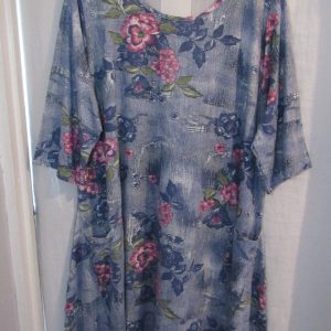 New Ladies Lighter Blue Pink Flower Dress One Size fits sizes 18 20 22 24