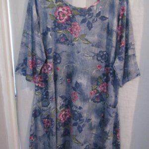 New Ladies Lighter Blue Pink Flower Dress One Size fits sizes 18 20 22 24
