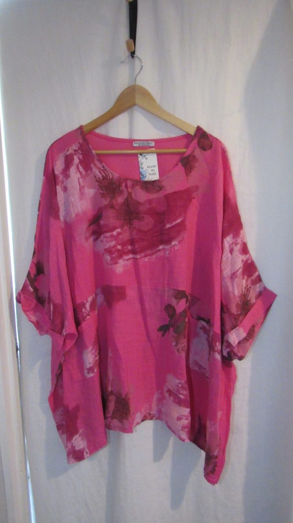 New Cerise Pink Flower Pocket Top Plus Size One Size fits sizes 20 22 24 26