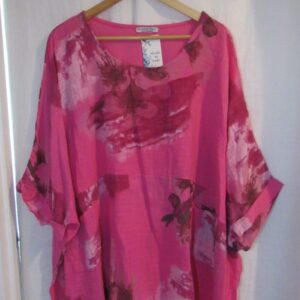 New Cerise Pink Flower Pocket Top Plus Size One Size fits sizes 20 22 24 26