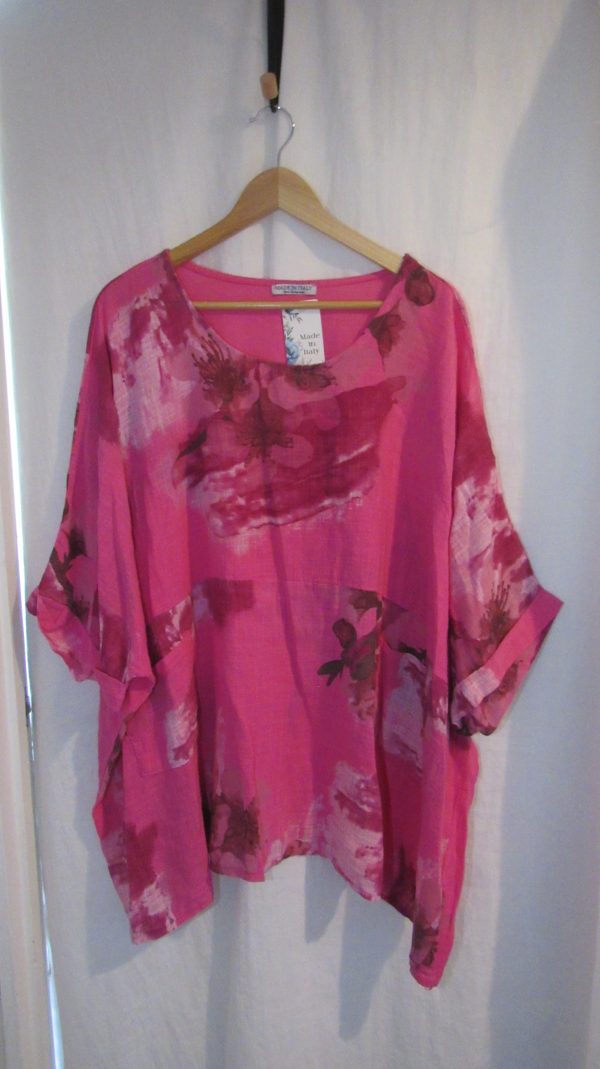 New Cerise Pink Flower Pocket Top Plus Size One Size fits sizes 20 22 24 26 - Image 2