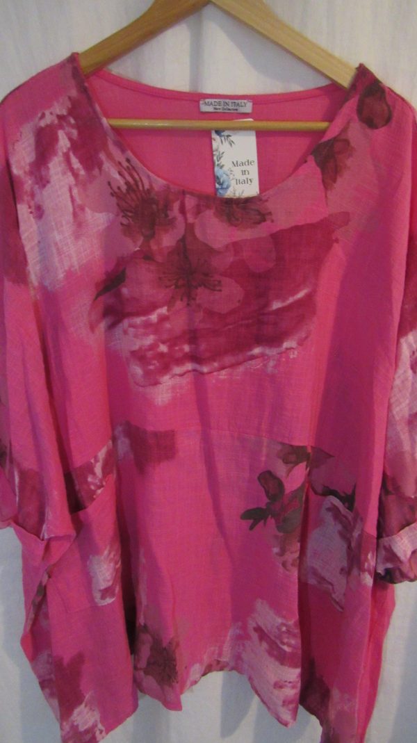 New Cerise Pink Flower Pocket Top Plus Size One Size fits sizes 20 22 24 26 - Image 3
