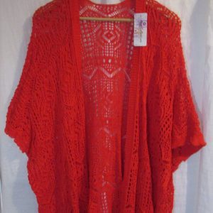 New Ladies Red Lacy Open Cardigan One Size fits sizes 18 20 22