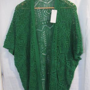 New Ladies Emerald Green Lacy Open Cardigan One Size fits sizes 18 20 22