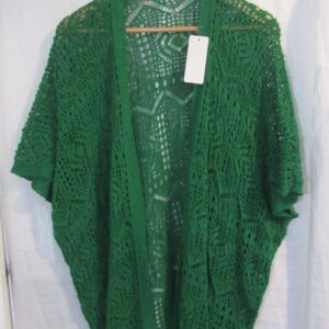 New Ladies Emerald Green Lacy Open Cardigan One Size fits sizes 18 20 22