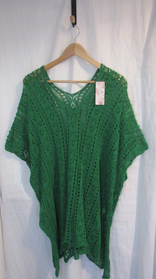 New Ladies Emerald Green Lacy Tunic Top One Size fits sizes 18 20 22