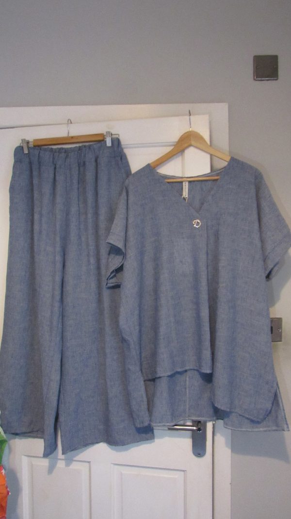 New Ladies Denim Blue Plus Size 2 Piece Set One Size fits sizes 18 20 22