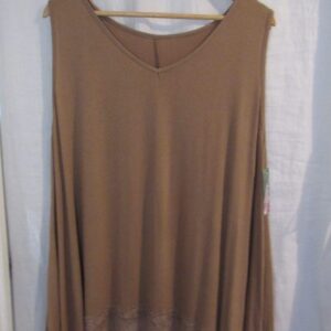 New Ladies Lacy Bottom Mocha Longer Length Top V Neck One Size fits sizes 18 20 22