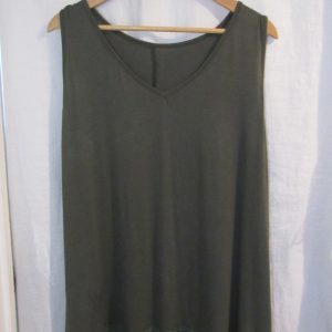 New Ladies Lacy Bottom Khaki Green Longer Length Top V Neck One Size fits sizes 18 20 22