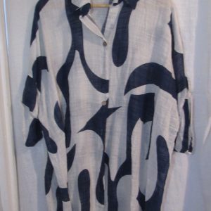 New Ladies Darker Blue White Swirl Button Up Cheesecloth Shirt One Size fits sizes 18 20 22