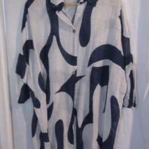 New Ladies Darker Blue White Swirl Button Up Cheesecloth Shirt One Size fits sizes 18 20 22