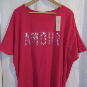 New Ladies Cerise Pink Amour t-shirt One size fits sizes 18 20 22