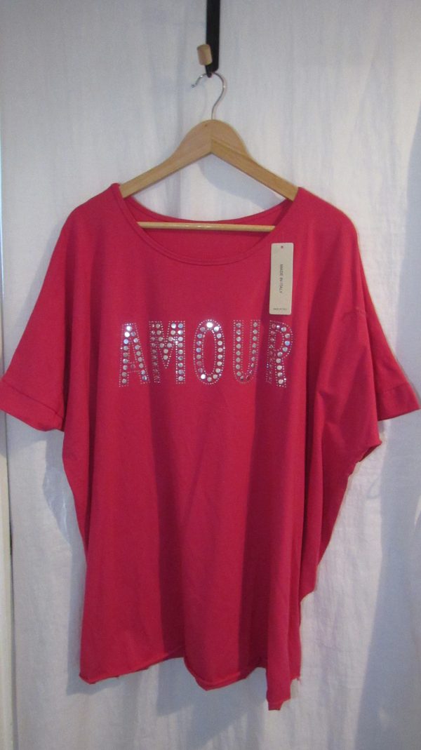 New Ladies Cerise Pink Amour t-shirt One size fits sizes 18 20 22