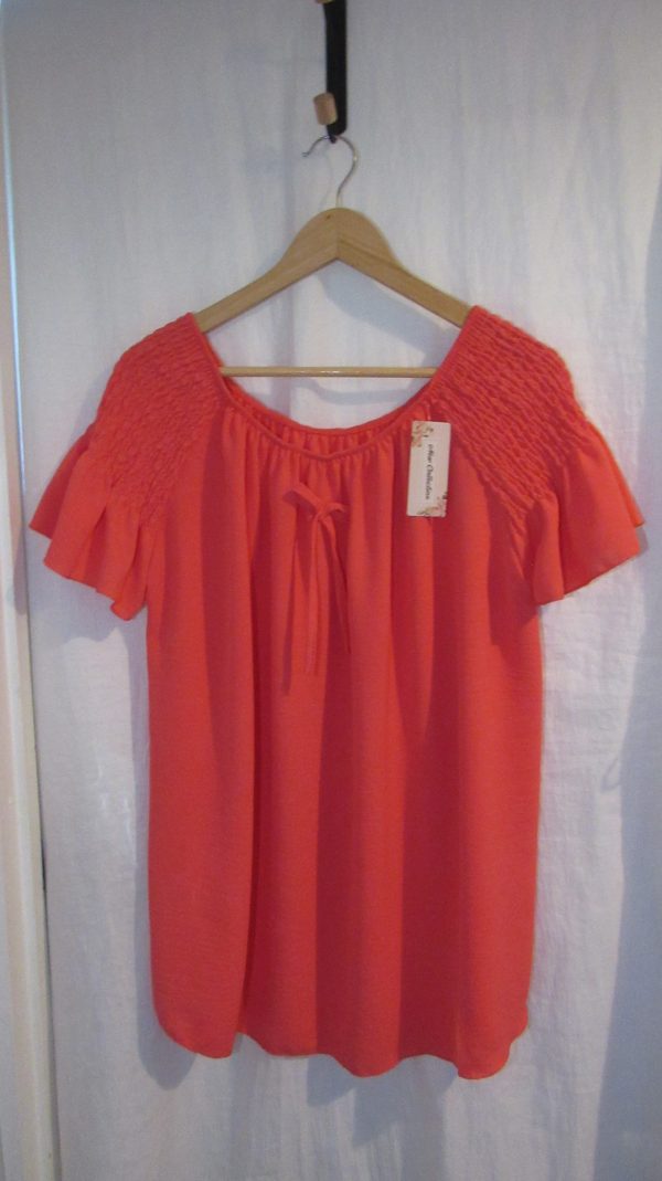New Ladies Coral Ruffle Sleeve Top One Size fits sizes 16 18 20 22