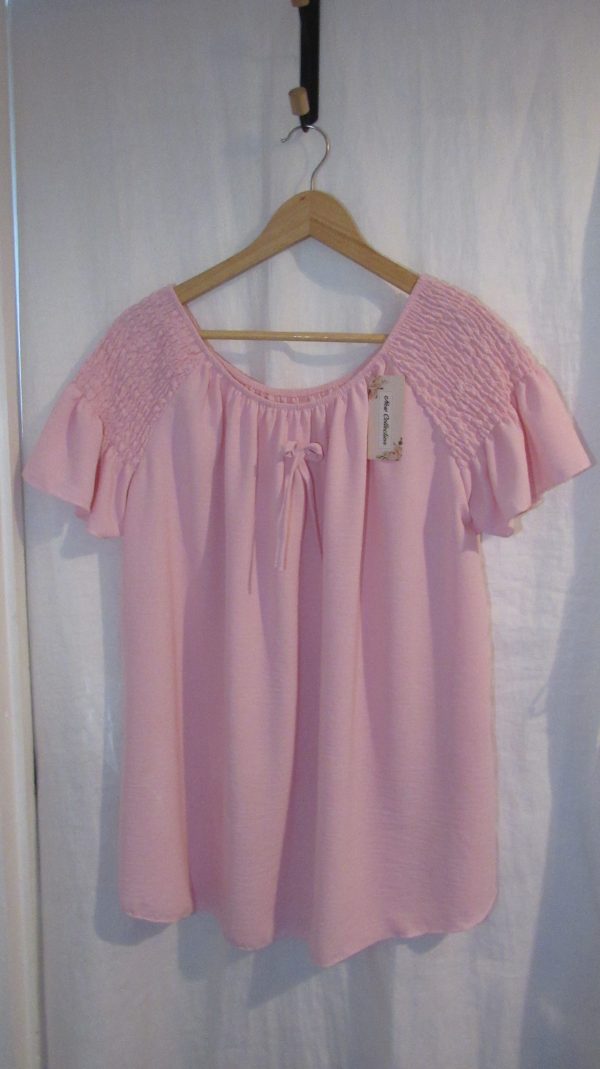 New Ladies Pale Pink Ruffle Sleeve Top One Size fits sizes 16 18 20 22