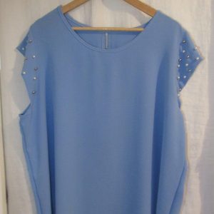 New Ladies Pale Blue Pearls on the sleeves Tunic Top One Size fits sizes 16 18 20 22