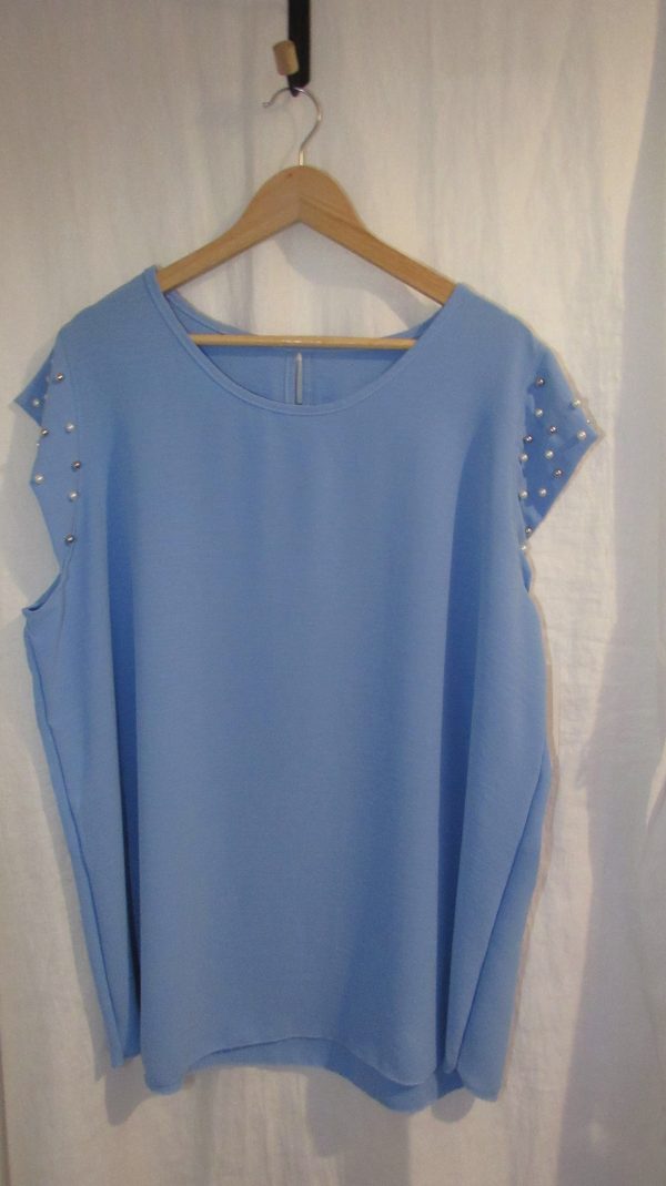 New Ladies Pale Blue Pearls on the sleeves Tunic Top One Size fits sizes 16 18 20 22 - Image 2
