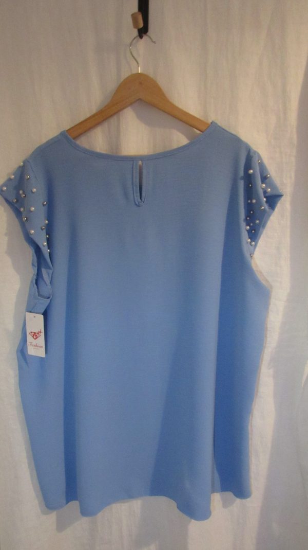 New Ladies Pale Blue Pearls on the sleeves Tunic Top One Size fits sizes 16 18 20 22 - Image 4