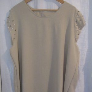 New Ladies Beige Pearls on the sleeves Tunic Top One Size fits sizes 16 18 20 22