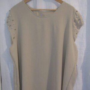 New Ladies Beige Pearls on the sleeves Tunic Top One Size fits sizes 16 18 20 22