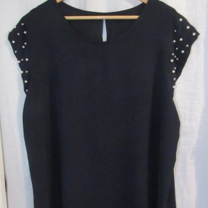 New Ladies Navy Blue Pearls on the sleeves Tunic Top One Size fits sizes 16 18 20 22