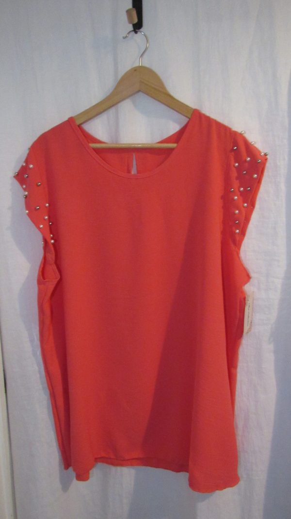 New Ladies Coral Pearls on the sleeves Tunic Top One Size fits sizes 16 18 20 22