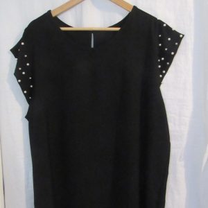 New Ladies Black Pearls on the sleeves Tunic Top One Size fits sizes 16 18 20 22